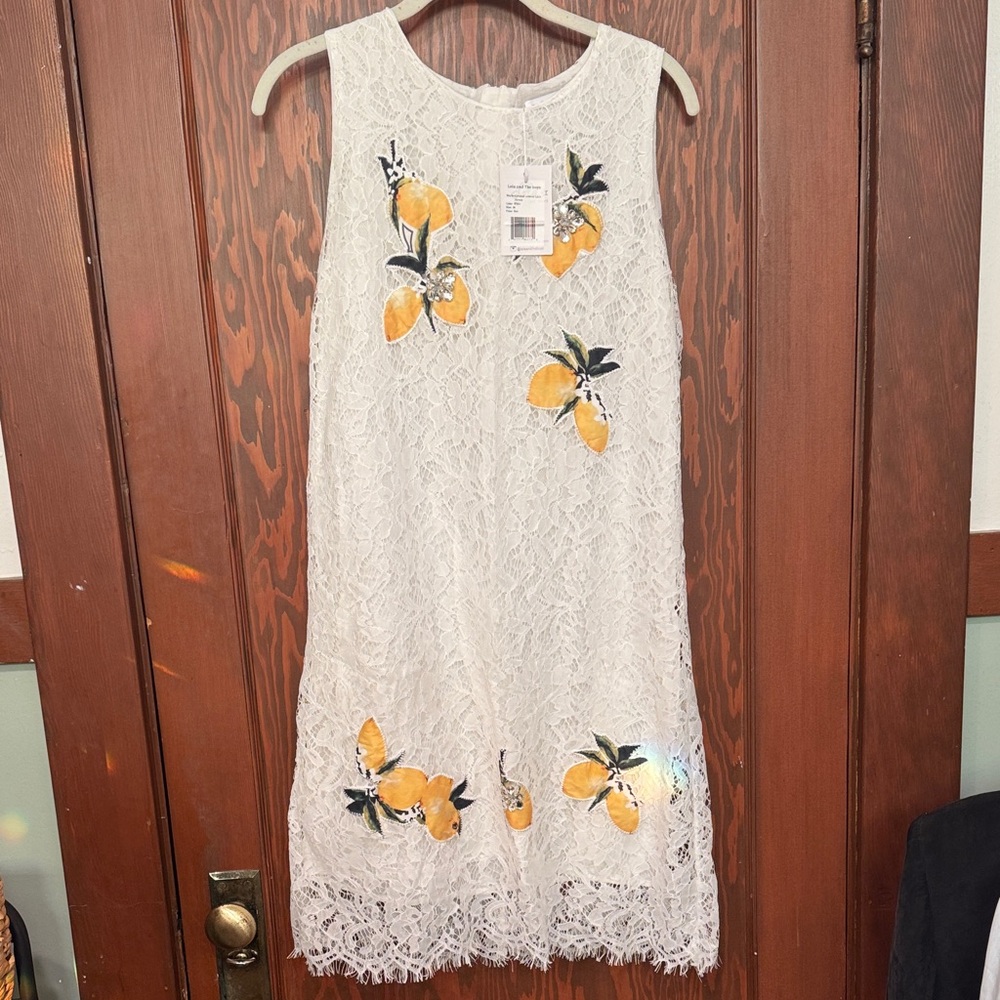 White Lace Midi Dress with Yellow Floral Accents